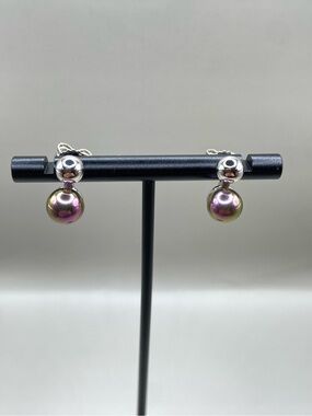 Majorica Sterling Silver Black Iridescent Pearl Post Earrings